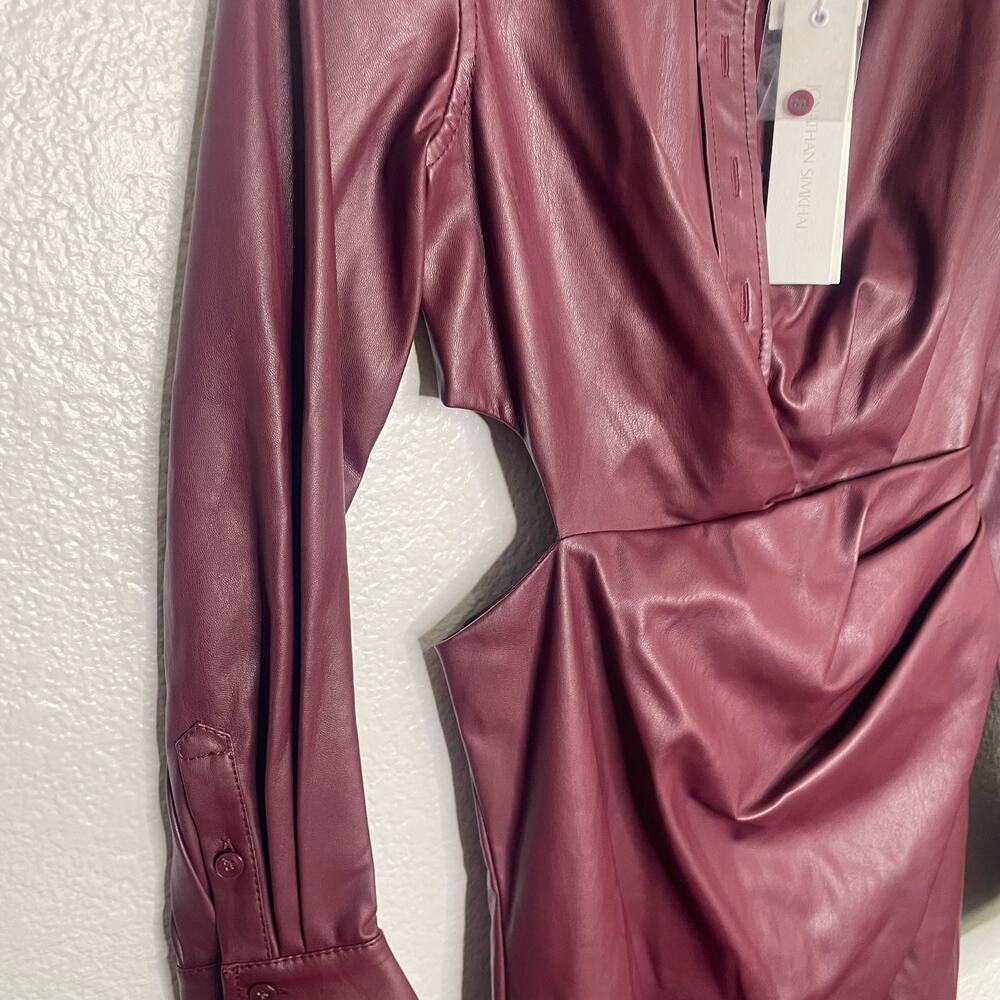 Jonathan Simkhai Burgundy Leather Midi Dress - Picture 11 of 16